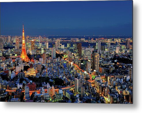 Tokyo Tower Metal Print featuring the photograph Glittering Tokyo Downtown At Twilight by Vladimir Zakharov