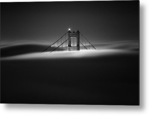 Fog Metal Print featuring the photograph Golden Gate Bridge In Low Fog by Aidong Ning