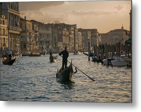 People Metal Print featuring the photograph Gondoliers On The Grand Canal, Venice by Stuart Mccall