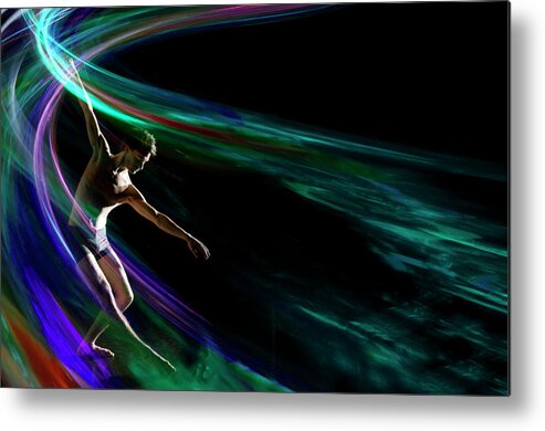 Ballet Dancer Metal Print featuring the photograph Graceful Dancer In Swirl Of Colored by John Rensten