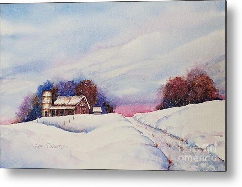 Snow Scene Metal Print featuring the painting Long Road Home by Lisa Debaets