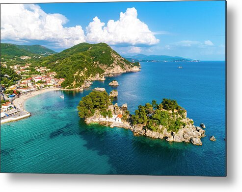 Estock Metal Print featuring the digital art Greece, Epirus, Preveza, Mediterranean Sea, Parga, Aerial Of Panagia Chapel On Panagia Island By Parga In Spring Later Afternoon by Armand Ahmed Tamboly