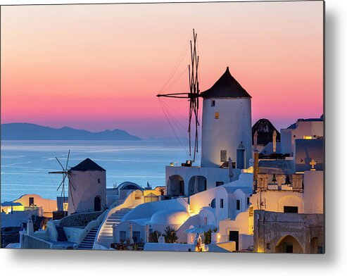 Greek Culture Metal Print featuring the photograph Greece, Santorini, Oia Town At Sunset by Sylvain Sonnet