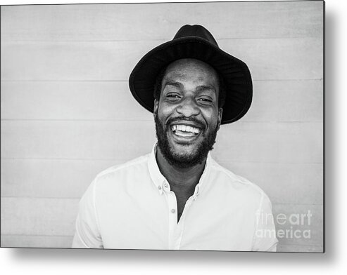Handsome People Metal Print featuring the photograph Happy African Man Laughing In Front by Disobeyart