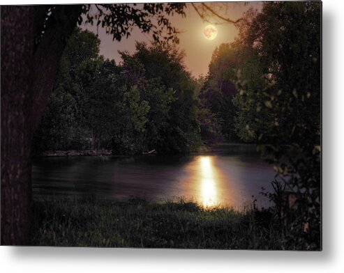 Stoughton Metal Print featuring the photograph Harvest Moonrise above Yahara River #2 - Stoughton WI by Peter Herman