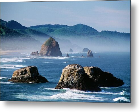 Water's Edge Metal Print featuring the photograph Haystack Rock, The Needles And Sea by Design Pics/bilderbuch