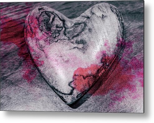 Decoration Metal Print featuring the photograph Heart-shape wooden decoration by Anamar Pictures