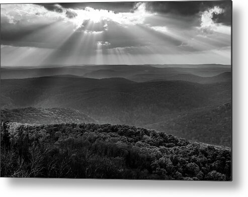 America Metal Print featuring the photograph Heaven's Light From White Rock Mountain - Ozark National Forest Monochrome by Gregory Ballos