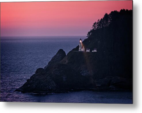 Heceta Head Lighthouse Sunset Metal Print featuring the photograph Heceta Head Lighthouse Sunset by Wes and Dotty Weber
