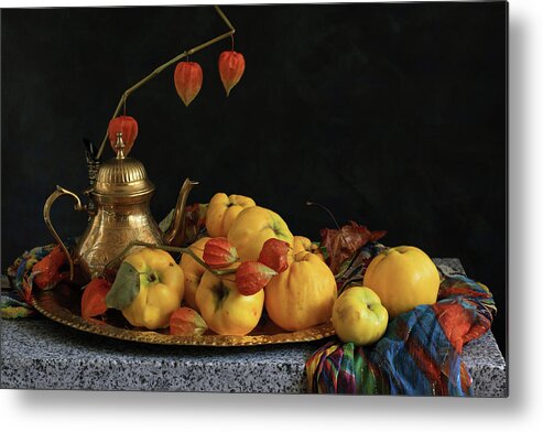 Black Background Metal Print featuring the photograph Heirloom Tomatoes In Plate by Panga Natalie Ukraine