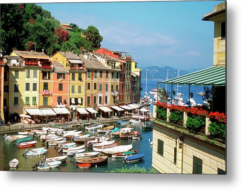 Row House Metal Print featuring the photograph High Angle View Of A Harbor, Portofino by Medioimages/photodisc