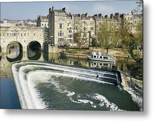 High Angle View Metal Print featuring the digital art High Angle View Of River Avon And Pulteney Bridge, Bath, Uk by Gu