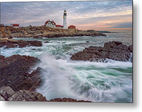 Portland Head Lighthouse Metal Print featuring the photograph High Tide at Portland Head Light by Kristen Wilkinson