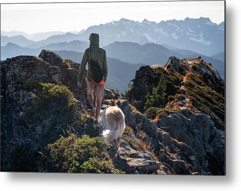 Recreation Metal Print featuring the photograph Hiking On The Summit Of Johnson Mountain In Glacier Peak Wilderness by Cavan Images