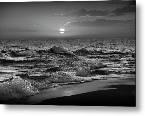 Sunset Metal Print featuring the photograph Horizontal Black and White Photograph of a Lake Michigan Sunset by Randall Nyhof