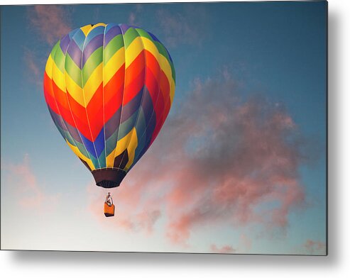 Tranquility Metal Print featuring the photograph Hot Air Ballon On An Evening Flight by William Manning