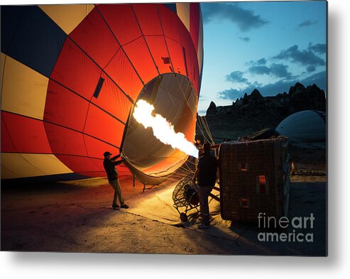 Scenics Metal Print featuring the photograph Hot Air Balloons And Workers by Temizyurek