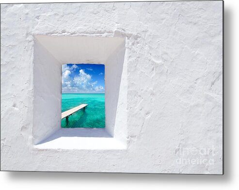 Spain Metal Print featuring the photograph Ibiza Mediterranean White Wall Window by Lunamarina
