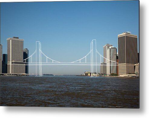 Clear Sky Metal Print featuring the photograph Imaginary Bridge Connecting Cities by Thomas Jackson