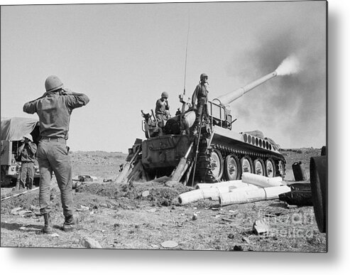 People Metal Print featuring the photograph Israeli Tank Firing From The Golan by Bettmann