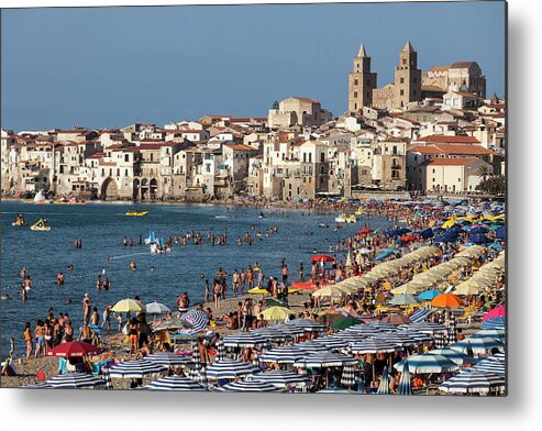 Sicily Metal Print featuring the photograph Italy, Sicily. Cefalu. Bathers On The by Buena Vista Images
