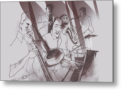 Piano Metal Print featuring the digital art Jazz Band Performing Together by Lopetz