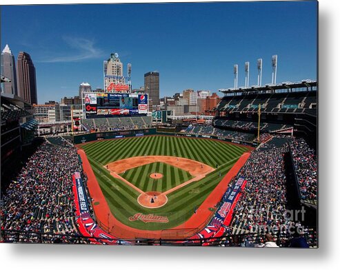 American League Baseball Metal Print featuring the photograph Kansas City Royals V Cleveland Indians by Joe Robbins