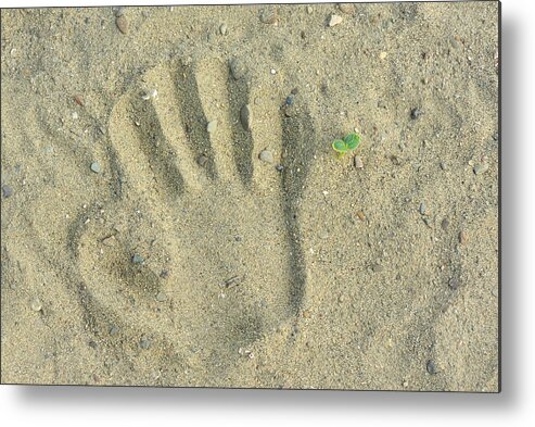 Sea Metal Print featuring the photograph Kid Hand Prints On The Sand Neat by Daniel Chetroni
