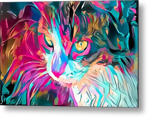 Pink Metal Print featuring the digital art Kitty Abstract Flowing Paint by Don Northup