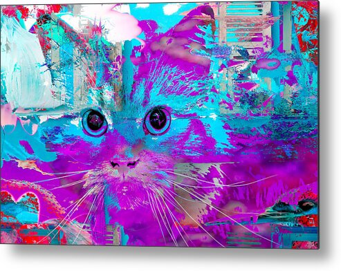 Kitten Metal Print featuring the digital art Kitty Collage Blue by Don Northup