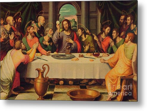 Oil Painting Metal Print featuring the drawing La Sagrada Cena, He Last Supper, 1562 by Print Collector