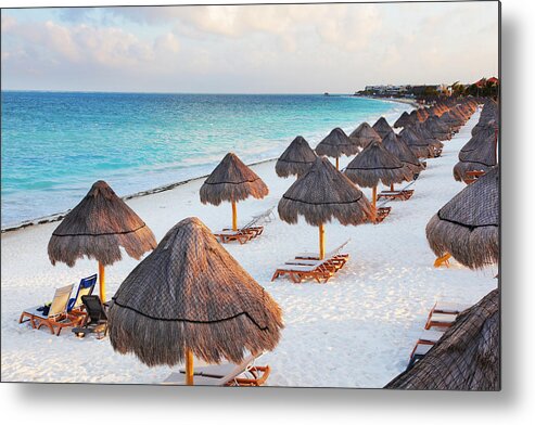 Southern Mexico Metal Print featuring the photograph Large Tropical Beach With Palapas by Buzbuzzer