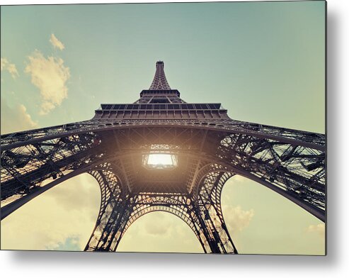 Built Structure Metal Print featuring the photograph Light Shining Through Eiffel Tower by Philipp Klinger
