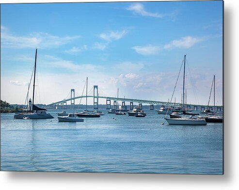 Estock Metal Print featuring the digital art Lighthouse & Bridge, Newport, Ri by Lumiere