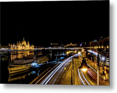 Lights Of Budapest By Night Metal Print featuring the photograph Lights Of Budapest By Night by Anita Vincze