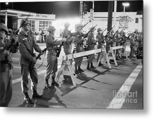 People Metal Print featuring the photograph Line Of Guardsmen At Barricade by Bettmann