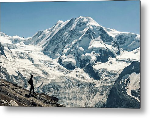 Pennine Alps Metal Print featuring the photograph Liskamm Lyskamm 4527m Mountain Peak In by Alpamayophoto