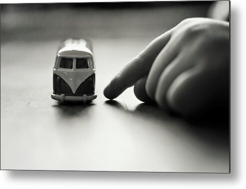Child Metal Print featuring the photograph Little Boys Hand With Toy Camper Van by Images By Victoria J Baxter