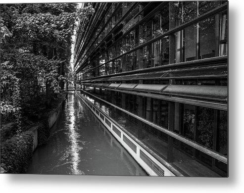 Architecture Metal Print featuring the photograph Little river, big building by Borja Robles