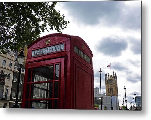 London Metal Print featuring the photograph London Telephone Booth with Tower London UK by Toby McGuire