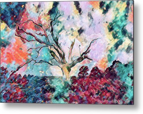 Tree Metal Print featuring the digital art Lone Tree Colorful Abstract by Roy Pedersen