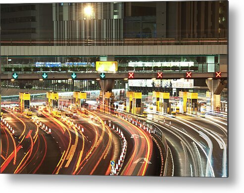 Traffic Cone Metal Print featuring the photograph Long Exposure Of Toll Plaza by Thank You For Choosing My Work.