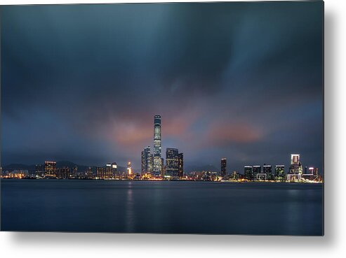 Scenics Metal Print featuring the photograph Long Exposure Shot Of Kowloon Skyline by Coolbiere Photograph