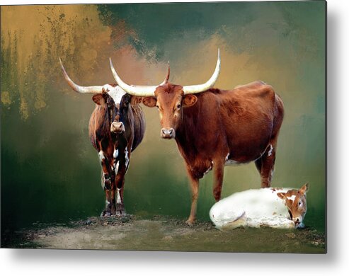 Longhorns Metal Print featuring the digital art Longhorn Family Portrait by Linda Cox