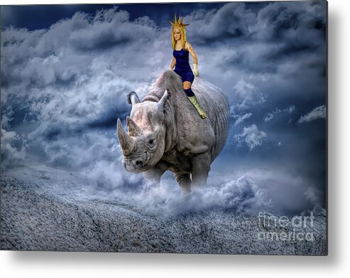 Women Metal Print featuring the photograph Majin on a Rhino by Ed Taylor