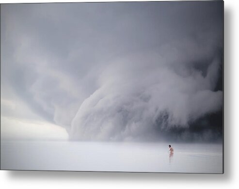 People Metal Print featuring the photograph Man In A Lake, Dramatic Sky, Supercell by Rudolf Vlcek