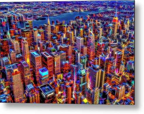 Aerial View Metal Print featuring the photograph Manhattan NYC Electrifying Pulse by Susan Candelario