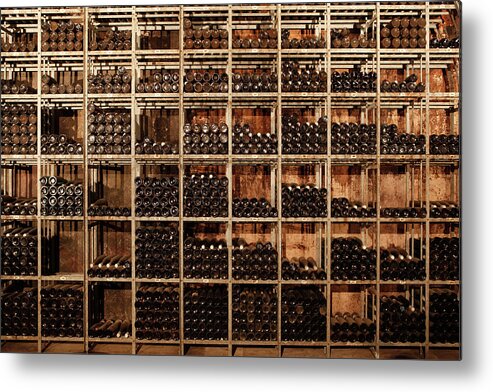 Alcohol Metal Print featuring the photograph Many Shelves Of Bottles Of Wine by Marc Volk
