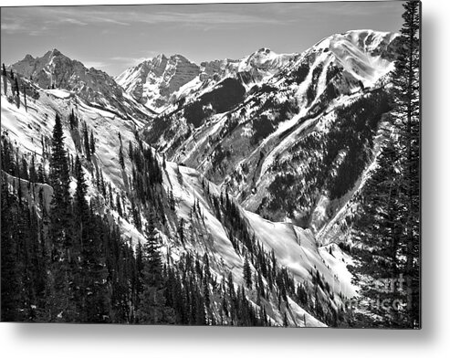 Maroon Bells Metal Print featuring the photograph Maroon Bells Aspen Winter Black And White by Adam Jewell