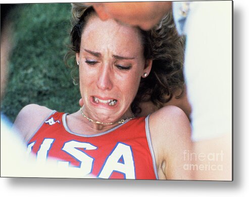 1980-1989 Metal Print featuring the photograph Mary Decker Crying On Track And Field by Bettmann